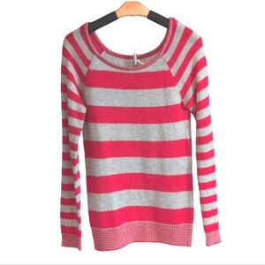 Aeropostale Striped Knit Sweater | Size M | Pink & Gray Fitted Pullover